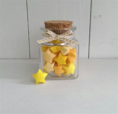 Square Jar Of Yellow Lucky Origami Wishing Stars Etsy Square Jars