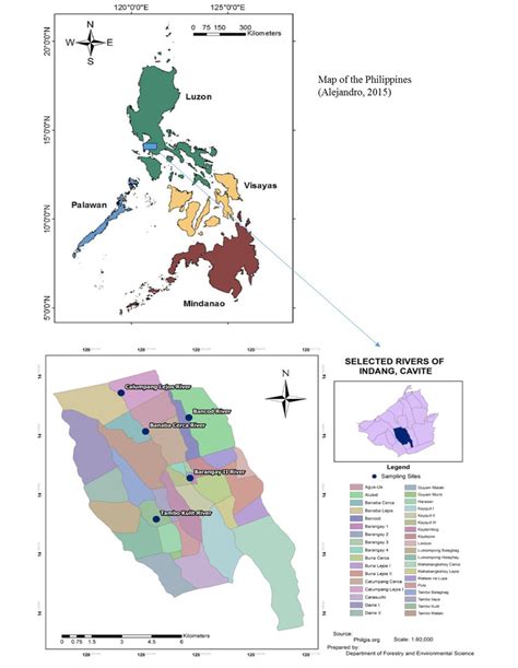 Location map showing the five selected rivers of Indang, Cavite ...