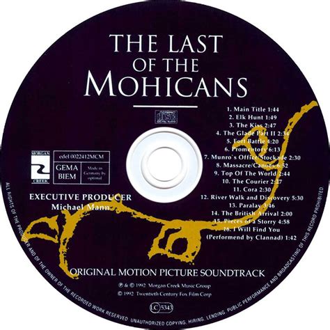 Carátula Cd de Bso El Ultimo Mohicano The Last Of The Mohicans Portada