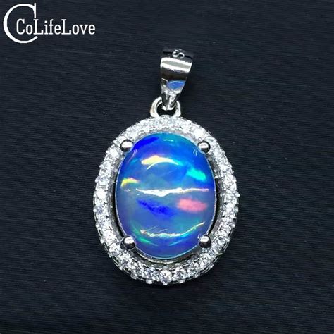 Luxurious silver opal pendant 2ct 8*10mm natural opal gemstone necklace ...