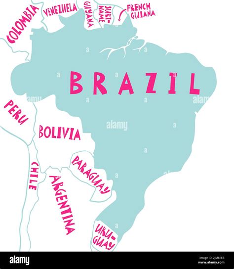 Mapa De Vectores Estilizado Dibujado A Mano De Brasil Y Países Vecinos