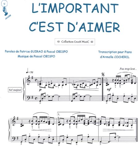 Partitions L Important C Est D Aimer Pascal Obispo Piano Seul