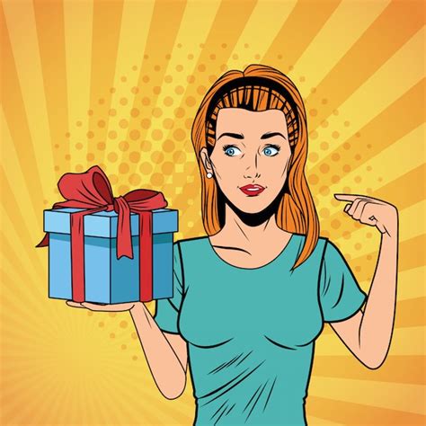 Premium Vector Pop Art Woman Birthday Giftbox Cartoon