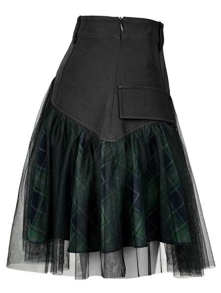 Punk Rave Black And Green Plaid Gothic Grunge Mesh High Waist Short