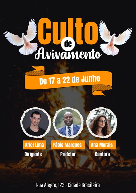 Flyer Para Culto De Avivamento Preto E Laranja Ousado Profissional