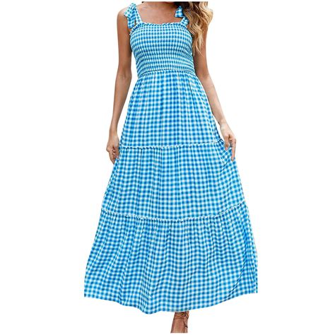 Qolati Summer Dresses For Women 2024 Casual Sleeveless Plaid Party Maxi