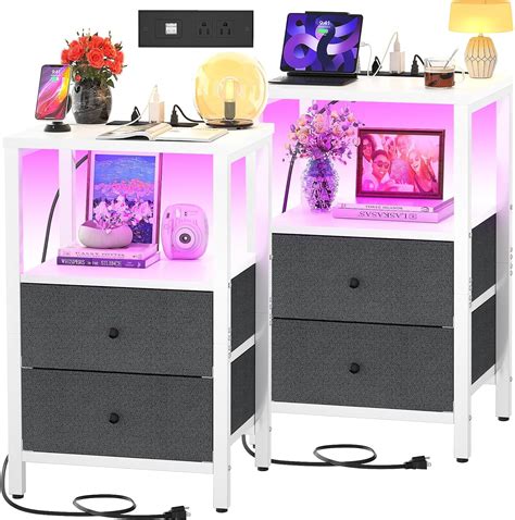 Amazon Cyclysio Nightstands Set Of With Charging Station Night