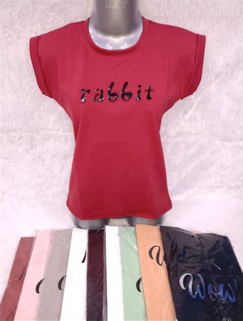 Half Sleeve Women Red Slub Cotton T Shirt Casual Wear Size Large At