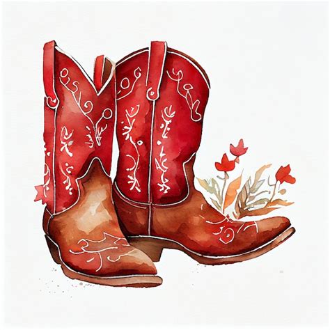 Premium Photo A Watercolor Painting Of A Cowboy Boots With A Flower