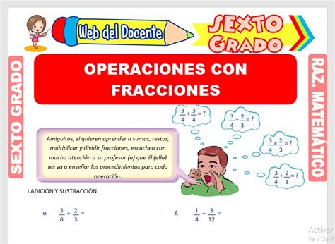 Ejercicios De Operaciones Con Fracciones Para Sexto Grado De Primaria