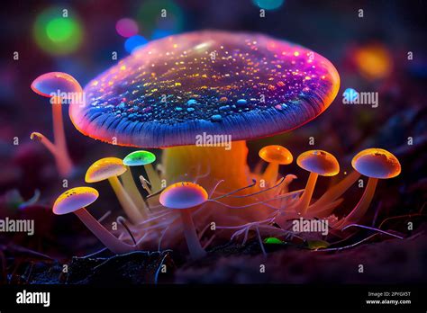 Glowing Mushrooms Fluorescent Stock Photo Alamy