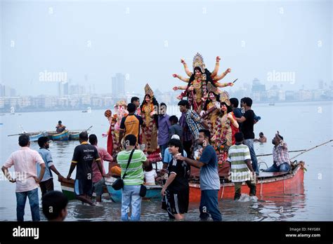 The Image Of Durga Idol Immersion Was Taken In Mumbai Chowpatty India