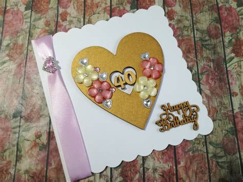 40th Birthday Card Luxury Handmade Wooden Heart Card For Etsy Uk