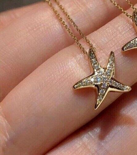 2ct Round Cut Simulated Diamond Starfish Pendant Necklace 14k Yellow