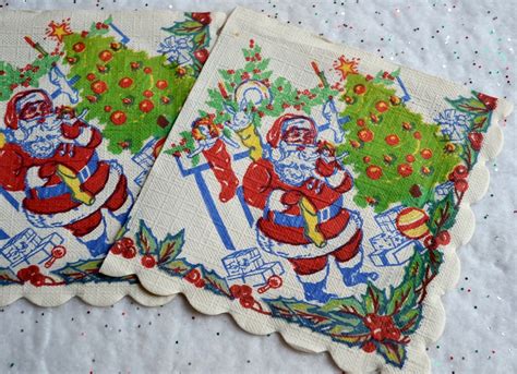 Vintage Paper Christmas Napkins S Santa Filling Etsy