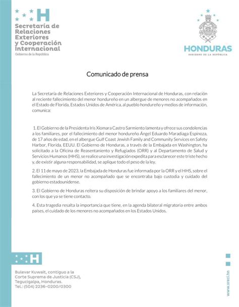 Cancillería Honduras on Twitter COMUNICADO La Secretaría de