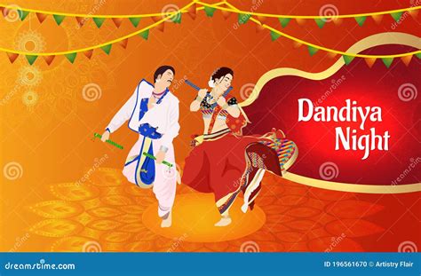 Shubh Navratri Background Design with Couple Dancing in Garba Stock Vector - Illustration of ...