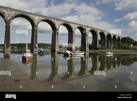 The Rail Viaduct Over The Boats On The Estuary Of The River Lynher At