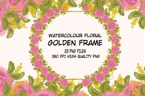 Watercolour Floral Golden Frame Graphic By Nurnazrhia Creative Fabrica