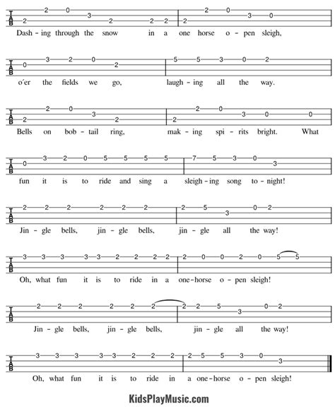 Jingle Bells Ukulele Chords Tabs And Sheet Music Kidsplaymusic