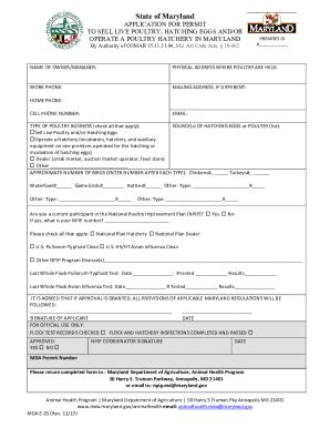 Fillable Online Mda Maryland APPLICATION FOR PERMIT TO SELL HATCHING