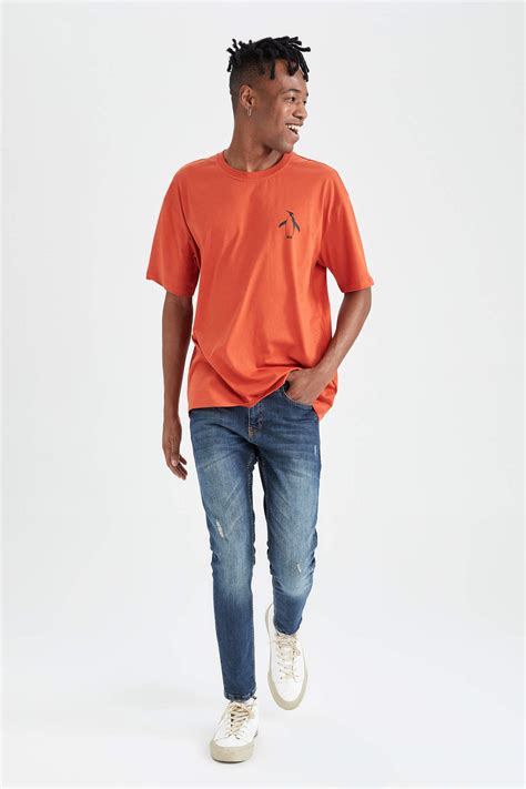 Orange Homme T Shirt En Coton Peigné à Manches Courtes Et Col Rond