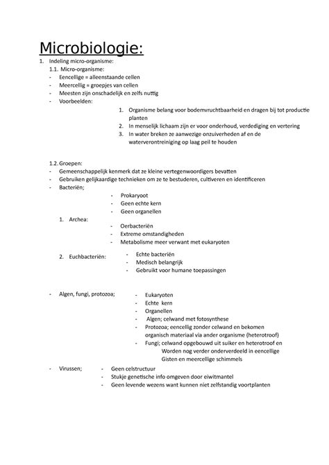 H Indeling Micro Organisme Microbiologie Indeling Micro Organisme