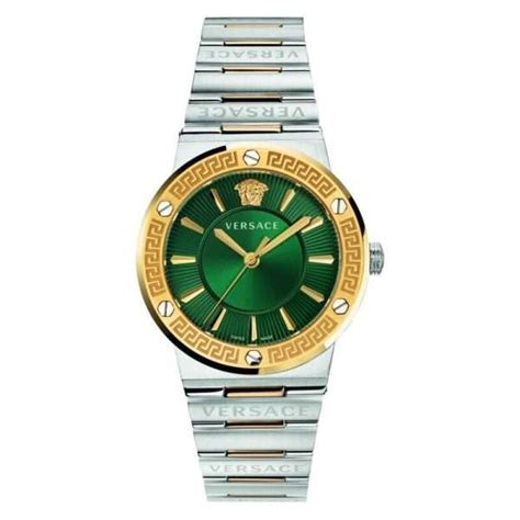 Versace Womens Quartz Swiss Made Two Tone Stainless Steel Green Dial