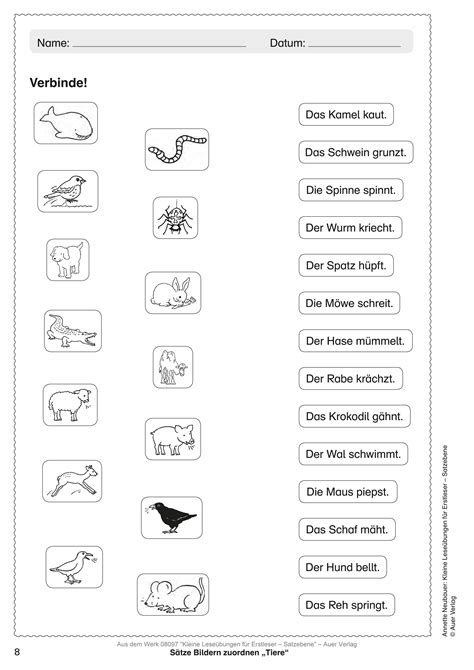 Kleine Lese Bungen F R Erstleser Satzebene Learn German Teaching