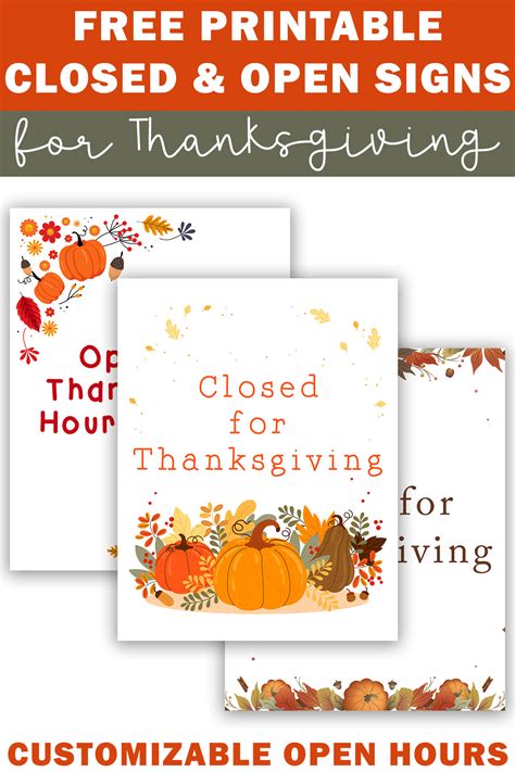 Free Printable Closed Open For Thanksgiving Signs