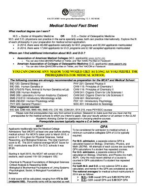 Fillable Online Medical School Fact Sheet Fax Email Print Pdffiller