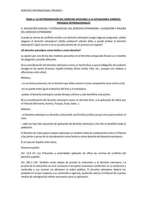 TEMA 5 Apuntes 5 TEMA 5 LA DETERMINACIÓN DEL DERECHO APLICABLE A