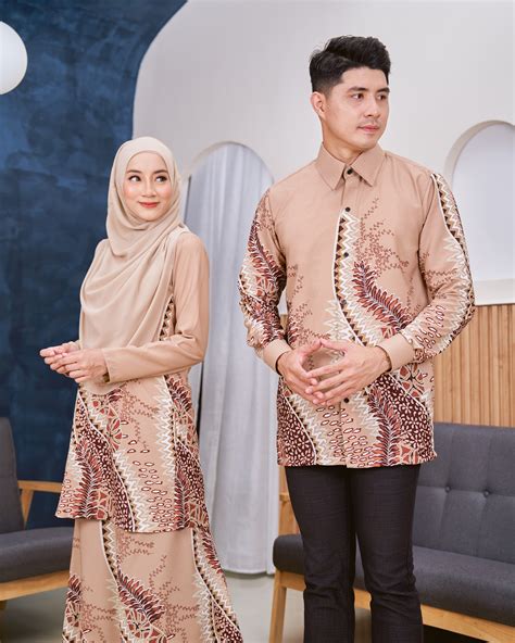 Baju Kurung Moden Batik Sultanah Ombak Light Brown Kualiti Designer Harga Luarbiasa