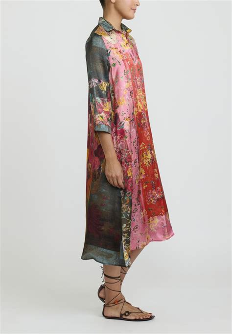 Bokja Silk Satin Z Dress In Rasha Print Red And Pink Santa Fe Dry Goods