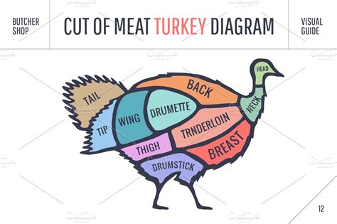 Cut of meat set. Poster Butcher diagram, scheme - Turkey ...