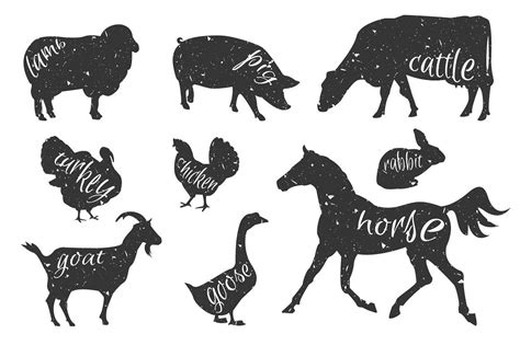 Set Of Farm Animals Silhouettes Animal Silhouette Farm Animals