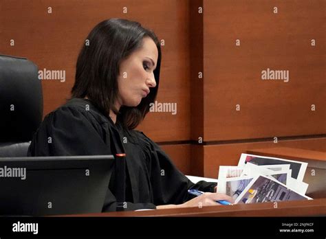 Judge Elizabeth Scherer Flips Through Photographs Submitted As Exhibits