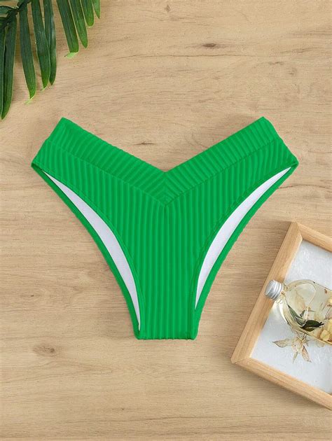 Plain Ribbed Knit Bikini Bottom SHEIN USA