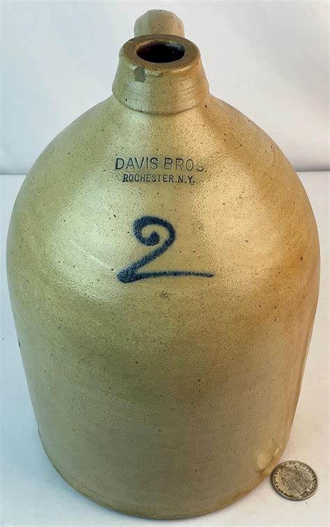 Lot Antique C 1870 Davis Bros Rochester N Y 2 Gallon Stoneware