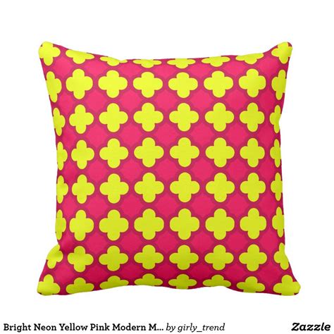 Bright Neon Yellow Pink Modern Moroccan Quatrfoil Throw Pillow ...