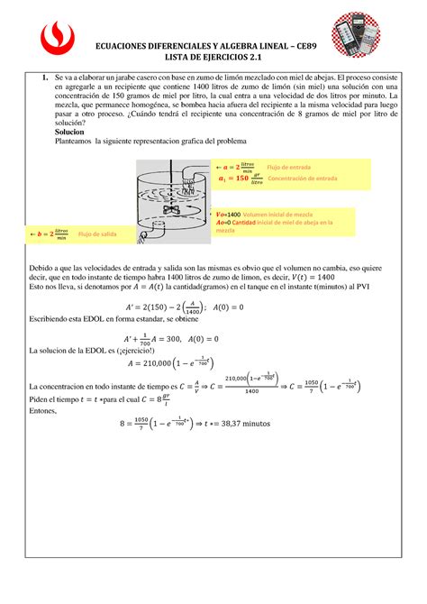 ECUACIONES DIFERENCIALES Y ALGEBRA LINEAL 1 Se Va A Elaborar Un