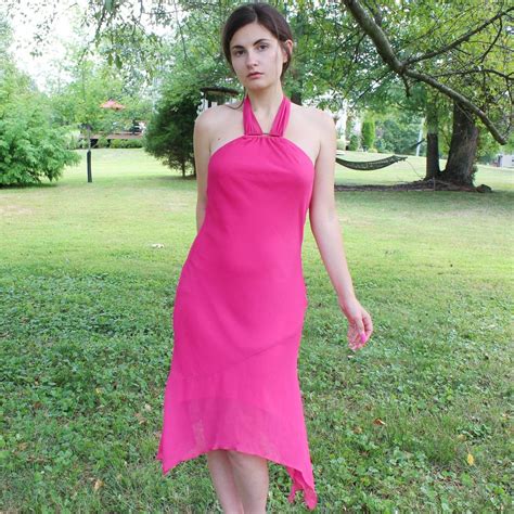Vintage Y K Hot Pink Halter Mini Dress By Hot Kiss Gem