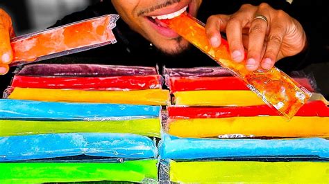 ASMR EATING FREEZE POPS MUKBANG COOL FUN FROZEN ICE POPSICLES NO