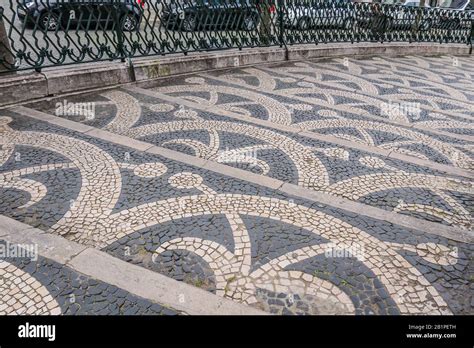 Portuguese Pavement Staircase With Traditional Patterns In Lisbon