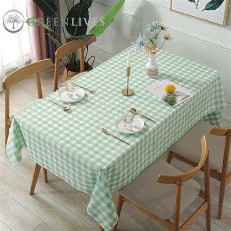 GreenLives Luxe Tafelkleed Ruitje 180 X 120 Cm Mint Groen 100