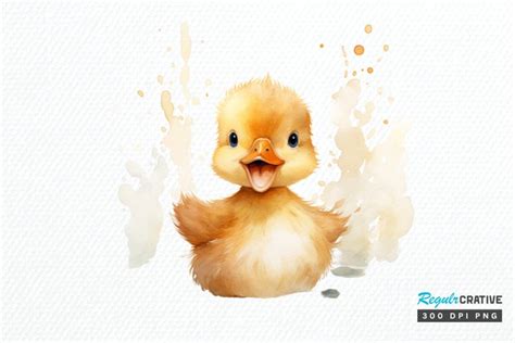 Cute Baby Duck Watercolor PNG Clipart