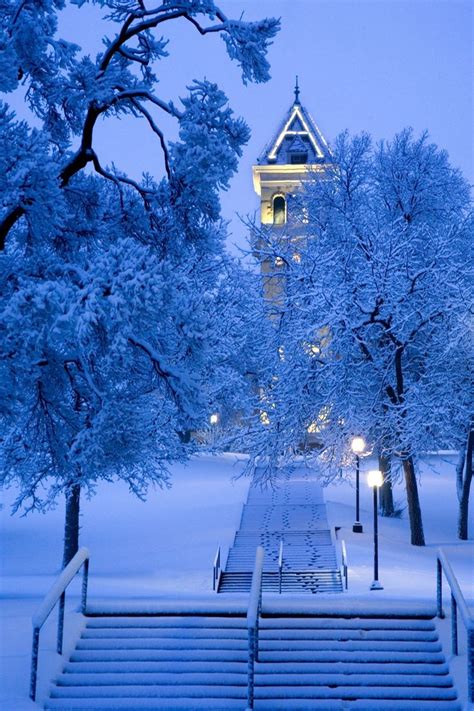 Snow Covered Stairs And Clock Tower At Utah State University