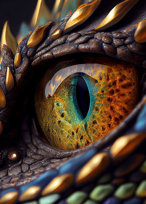 The Eye Of A Dragon Is Shown In This Close Up Photo With Gold And Blue