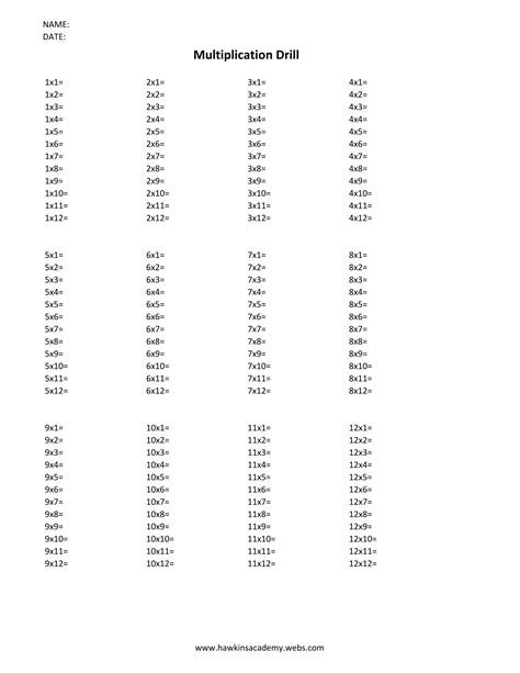 Multiplication Drill Pdf