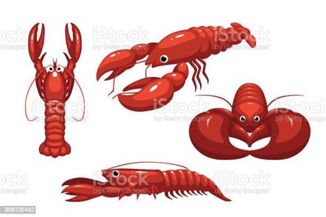 Ilustrasi Lucu Lobster Pose Kartun Vektor Ilustrasi Stok Unduh Gambar